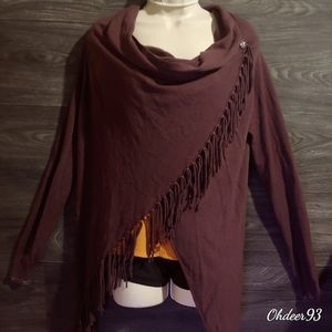 Love stitch long sleeve sz medium brown cardigan button wrap with fringe